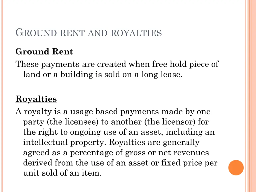 g round rent and royalties