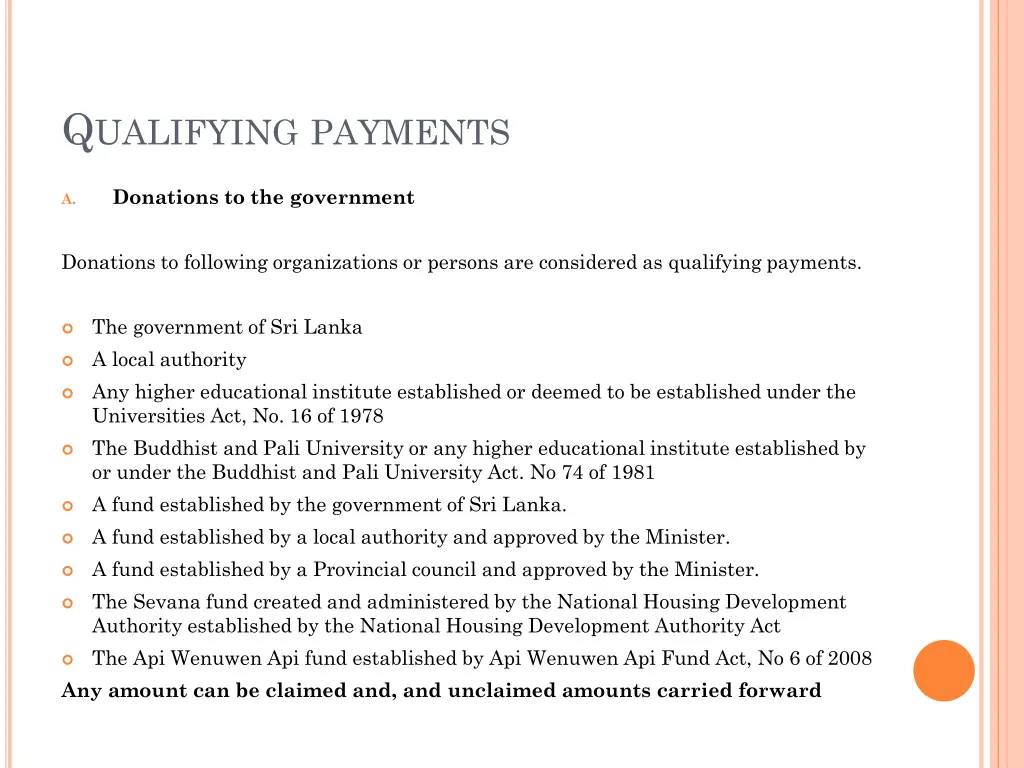 q ualifying payments