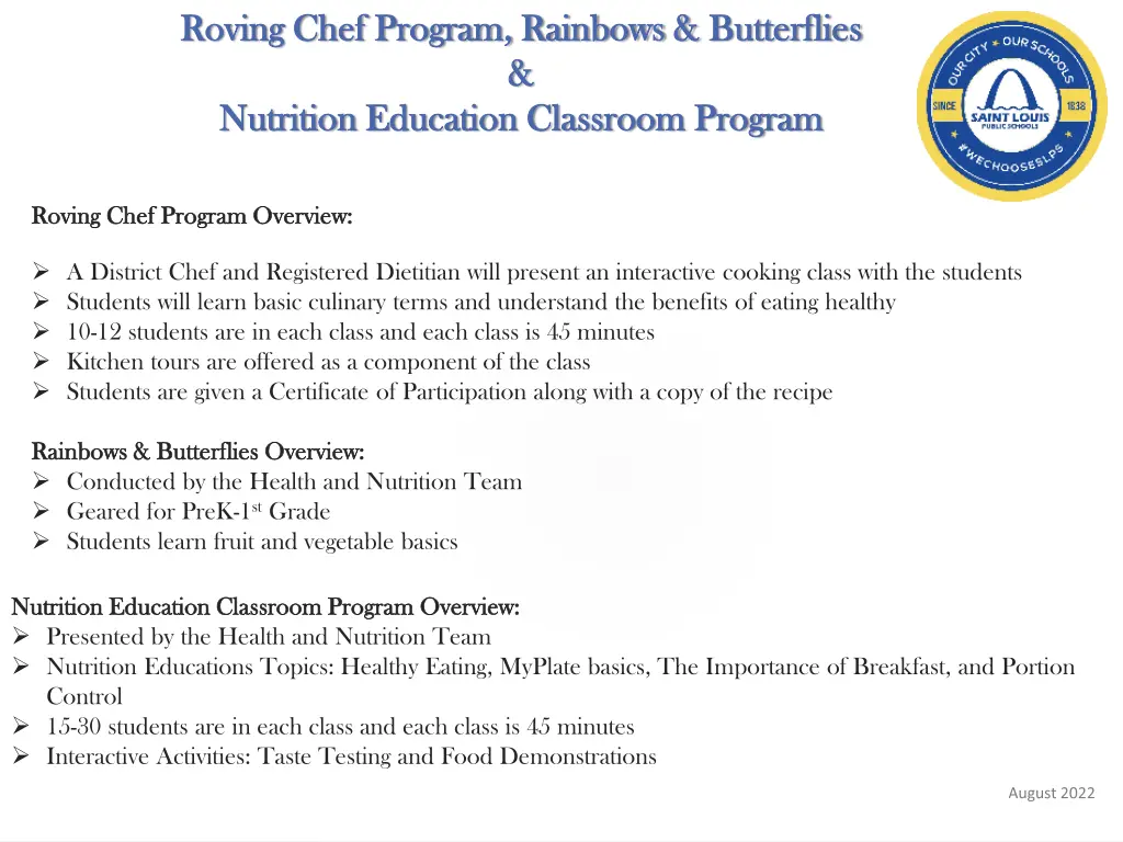 roving chef program rainbows roving chef program