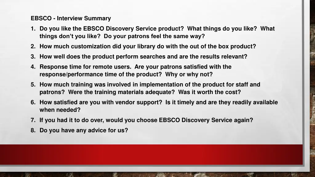 ebsco interview summary