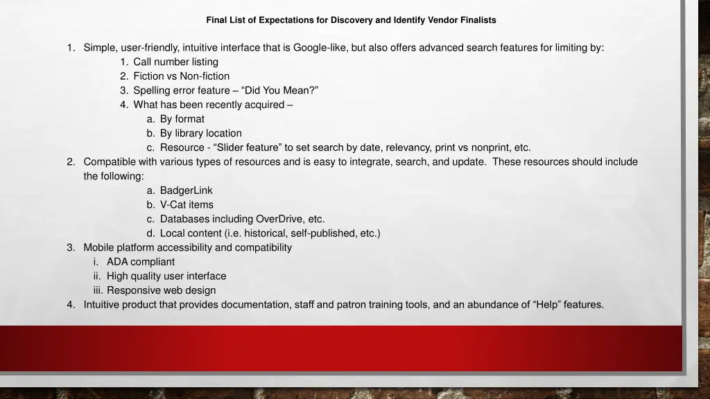 final list of expectations for discovery