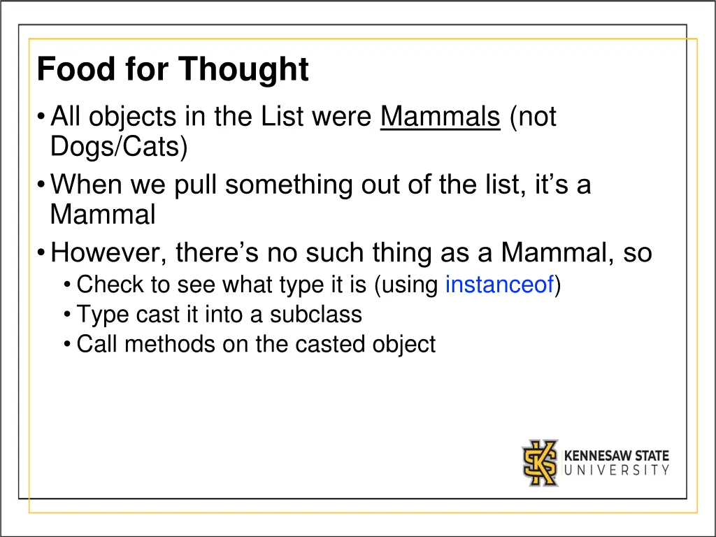 food for thought all objects in the list were