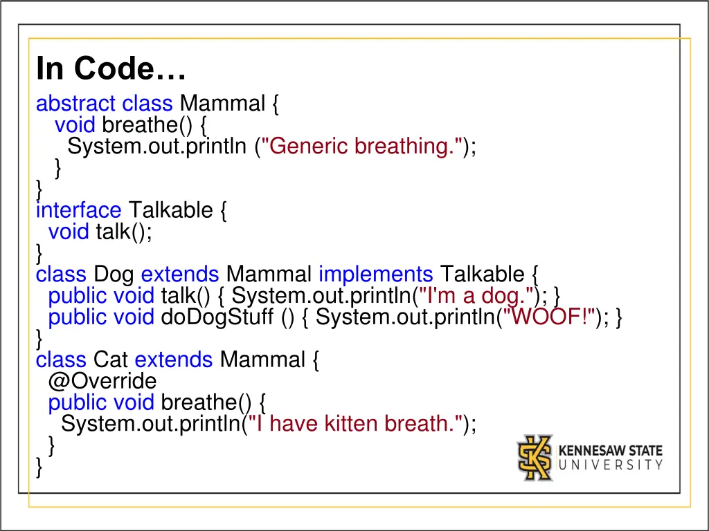 in code abstract class mammal void breathe system