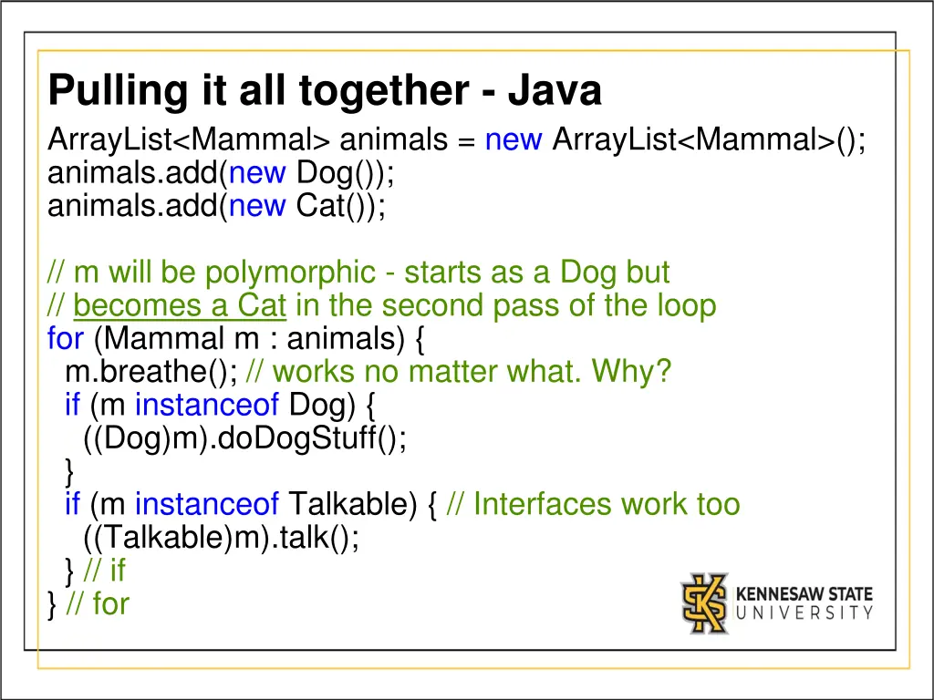 pulling it all together java arraylist mammal
