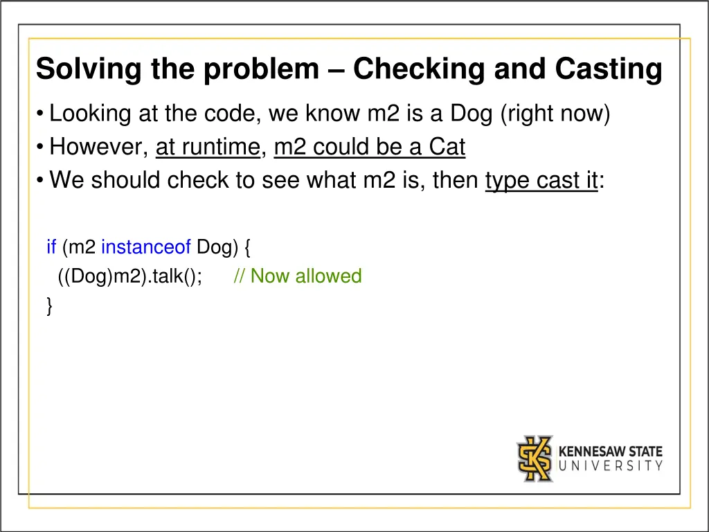 solving the problem checking and casting