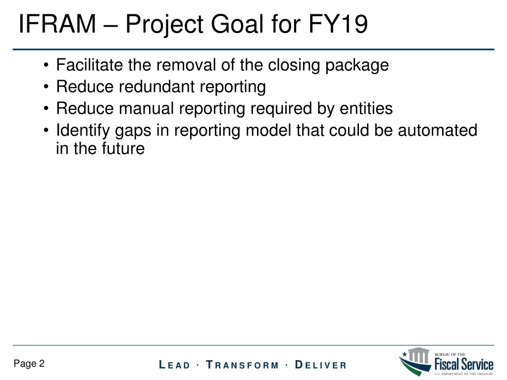 ifram project goal for fy19