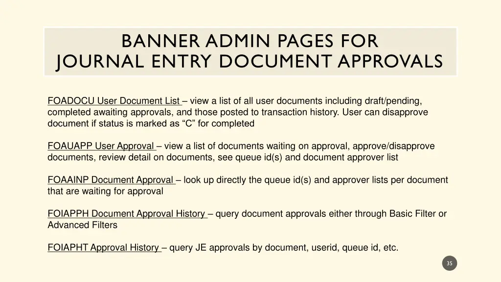 banner admin pages for journal entry document