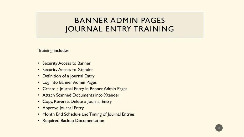 banner admin pages journal entry training 1