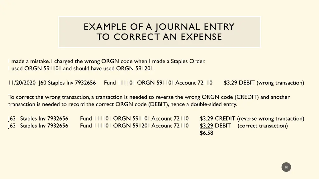 example of a journal entry to correct an expense