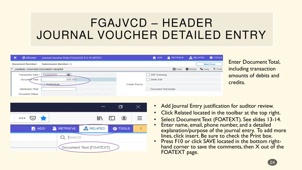 fgajvcd header journal voucher detailed entry