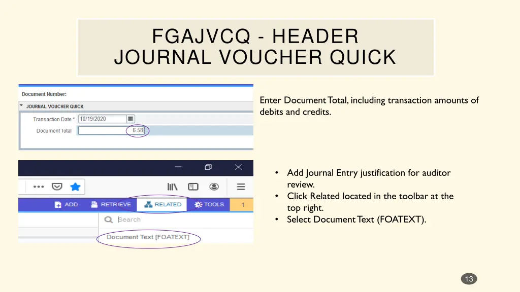 fgajvcq header journal voucher quick