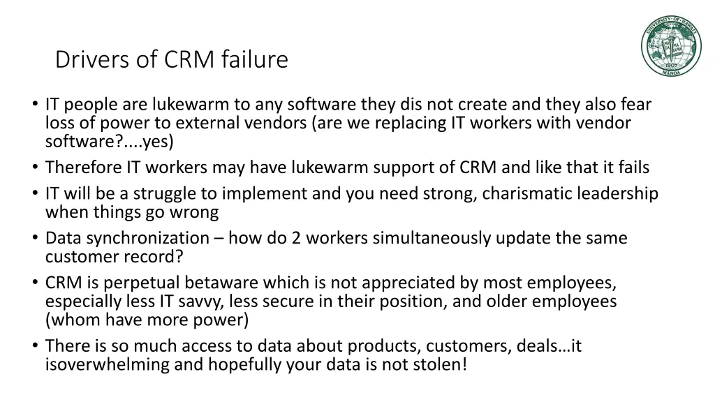 drivers of crm failure 6