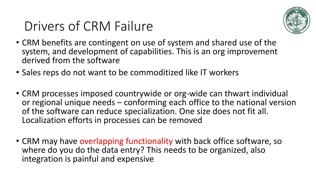 drivers of crm failure crm benefits
