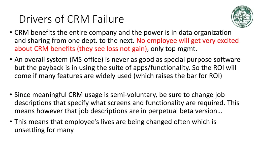 drivers of crm failure crm benefits the entire