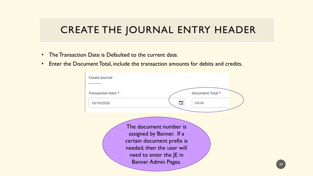 create the journal entry header 1