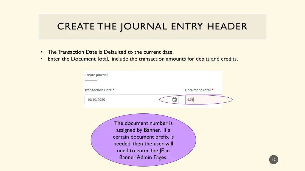 create the journal entry header