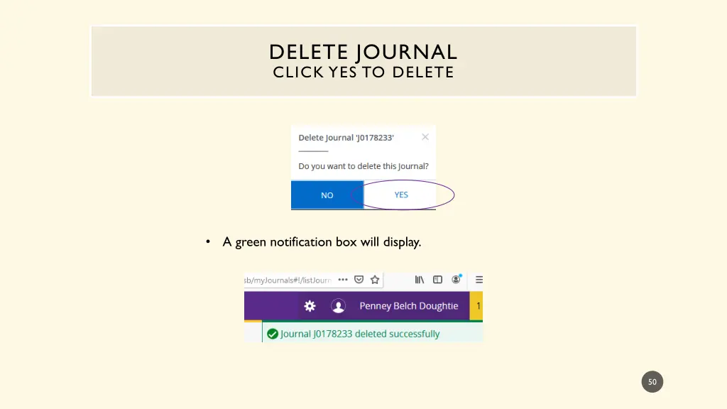 delete journal click yes to delete