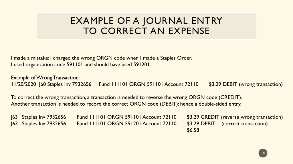 example of a journal entry to correct an expense