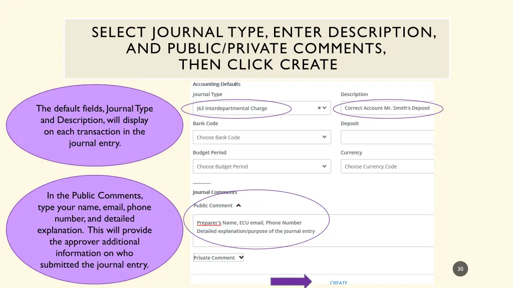 select journal type enter description and public 1