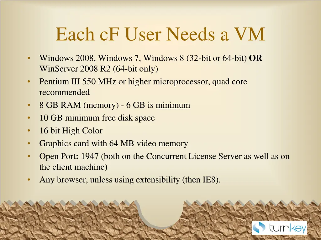 each cf user needs a vm