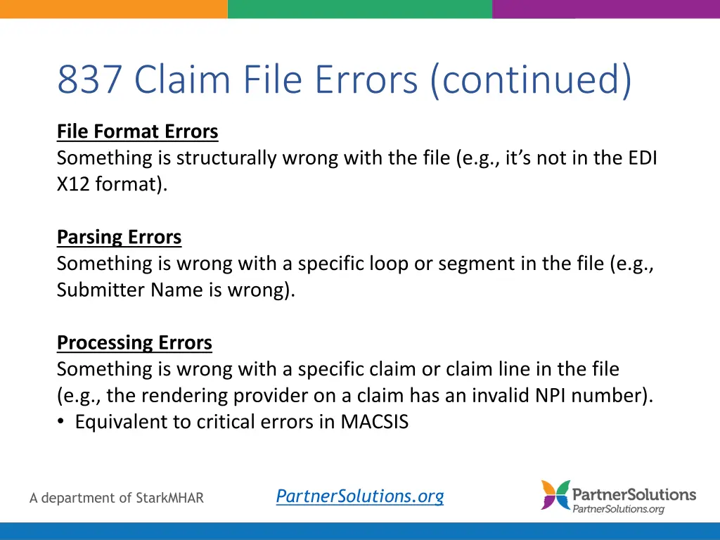 837 claim file errors continued