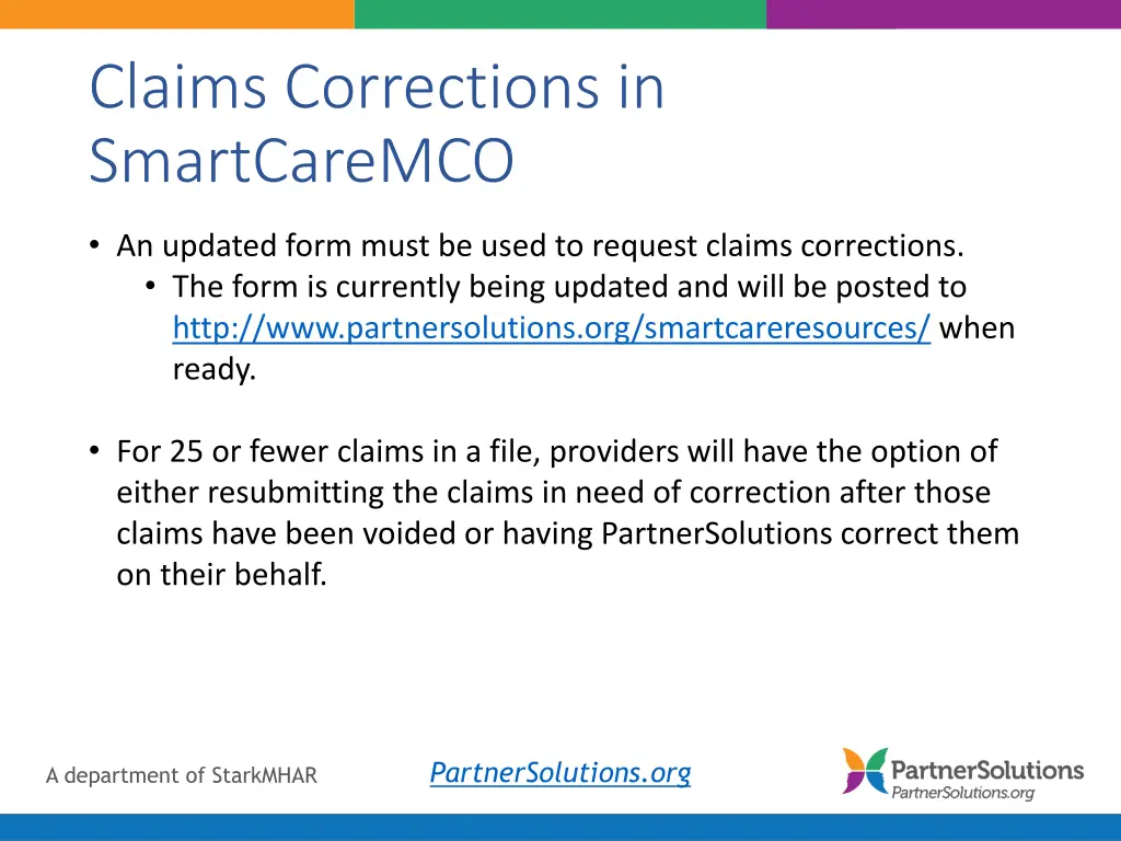 claims corrections in smartcaremco