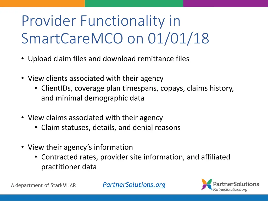 provider functionality in smartcaremco on 01 01 18