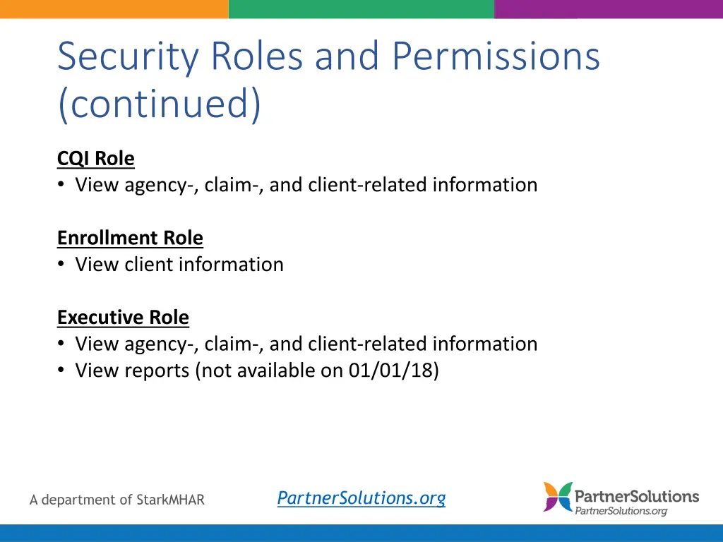 security roles and permissions continued