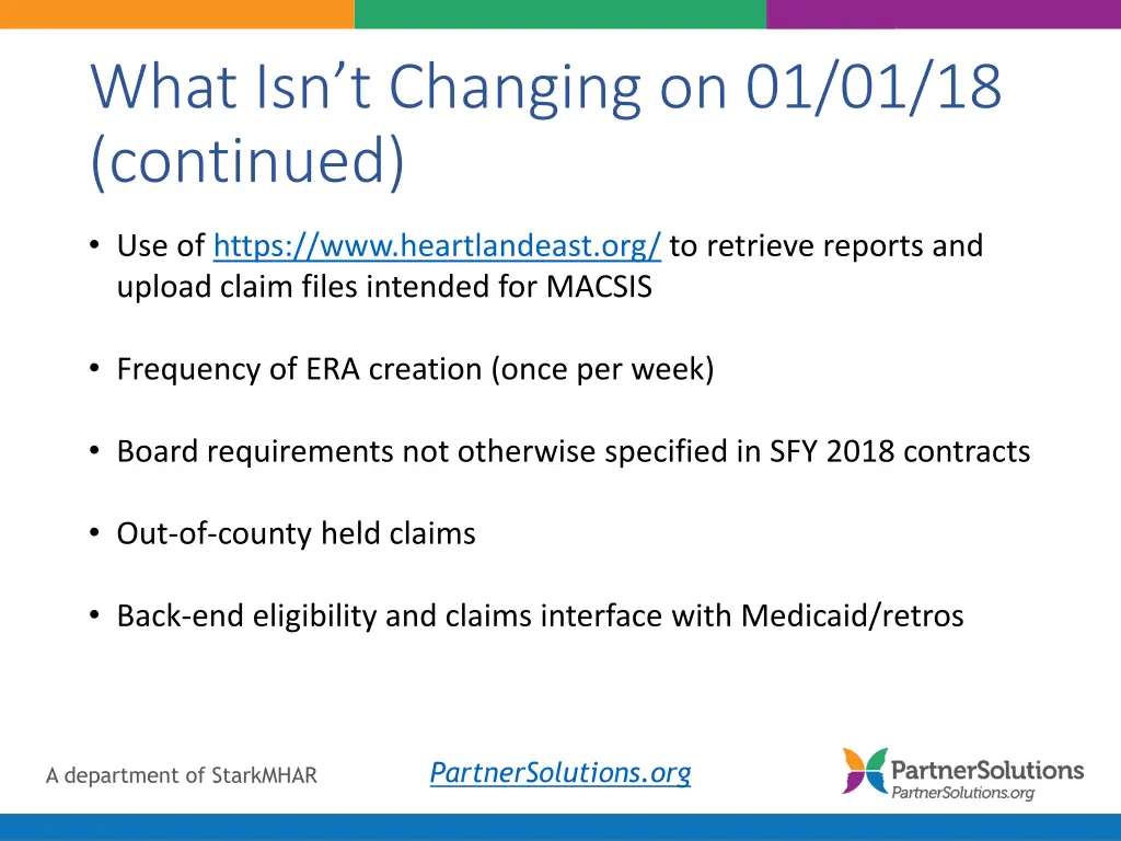 what isn t changing on 01 01 18 continued