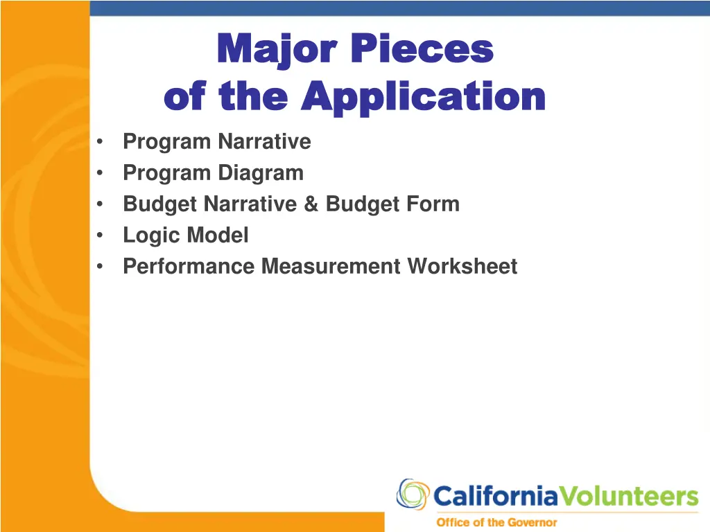 major pieces major pieces of the application