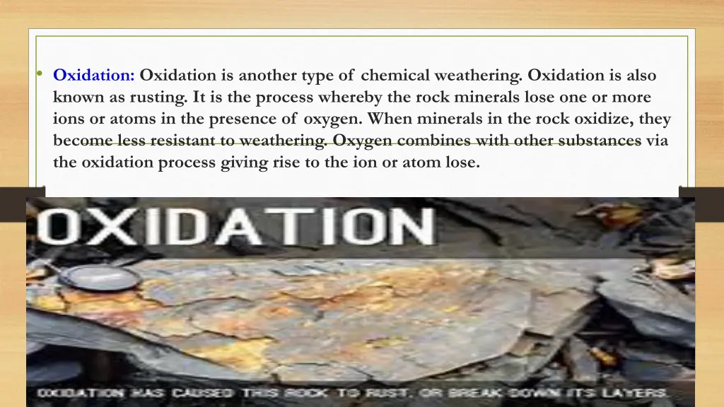 oxidation oxidation is another type of chemical