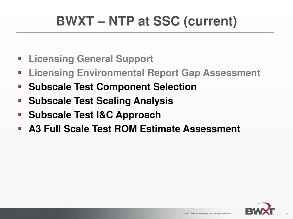 bwxt ntp at ssc current