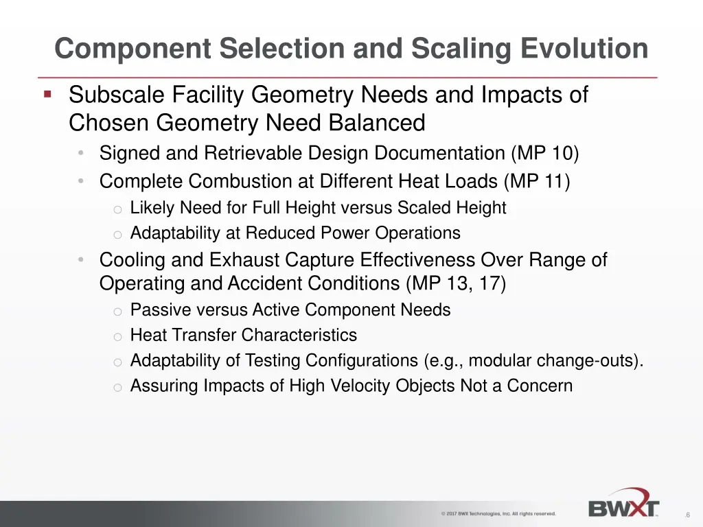 component selection and scaling evolution