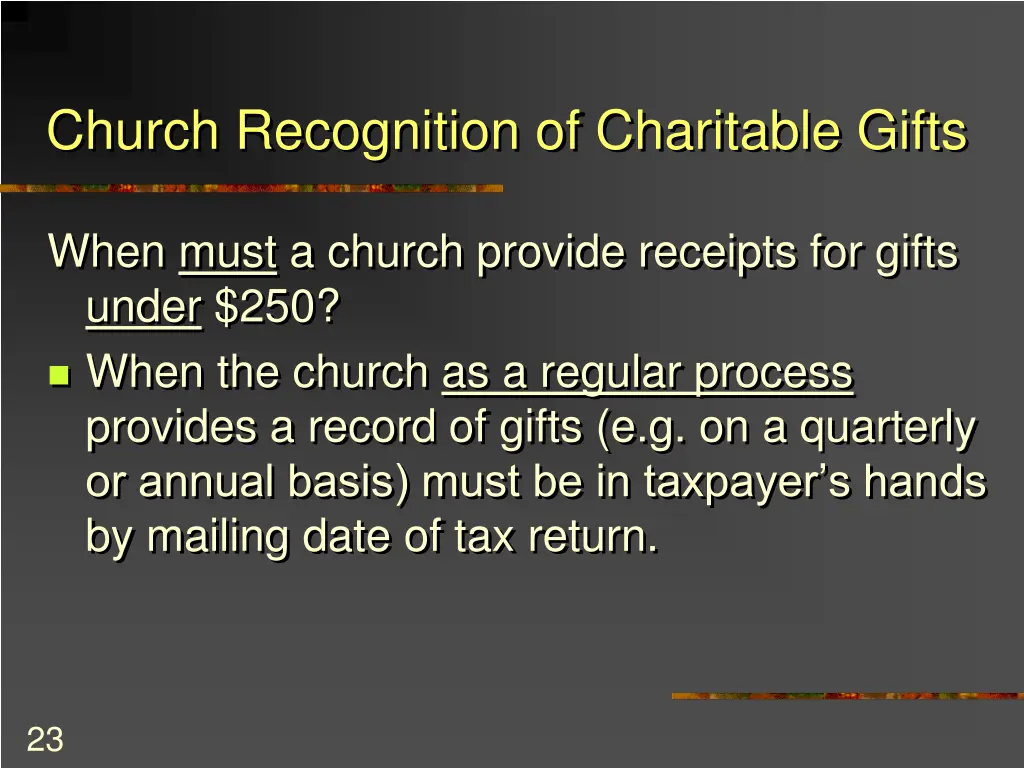 church recognition of charitable gifts 1