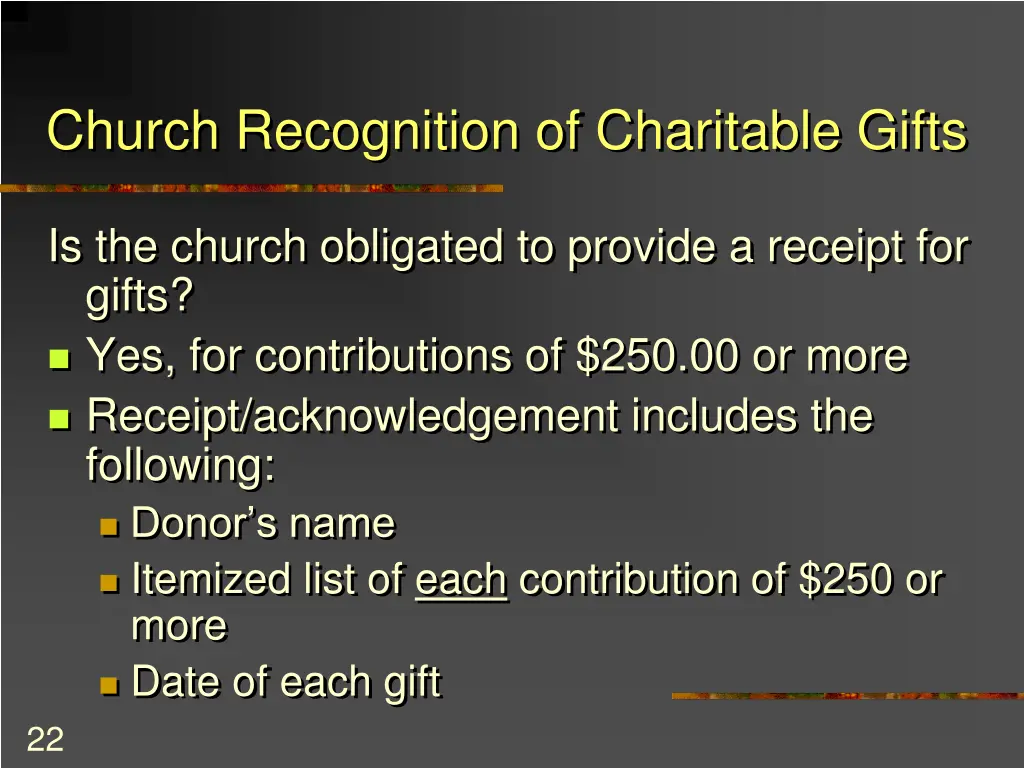 church recognition of charitable gifts
