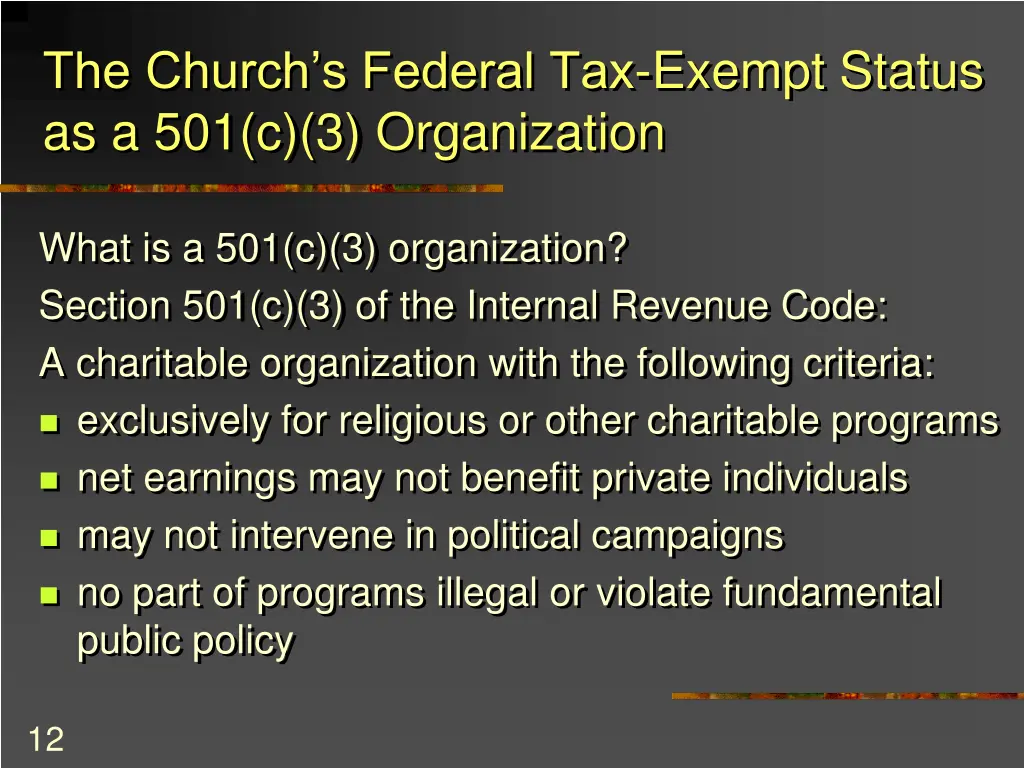the church s federal tax exempt status 1
