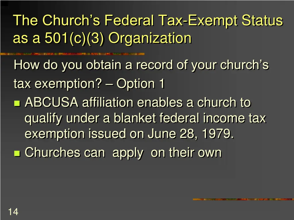 the church s federal tax exempt status 3