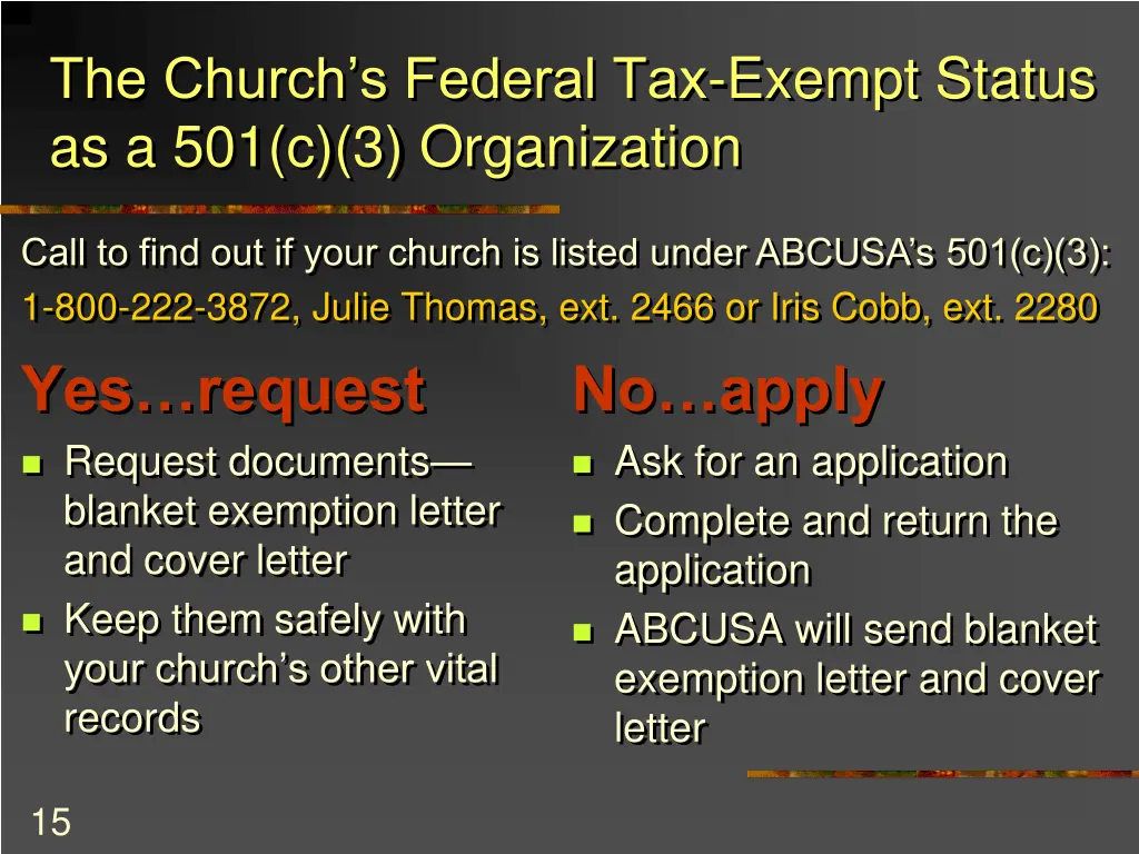 the church s federal tax exempt status 4