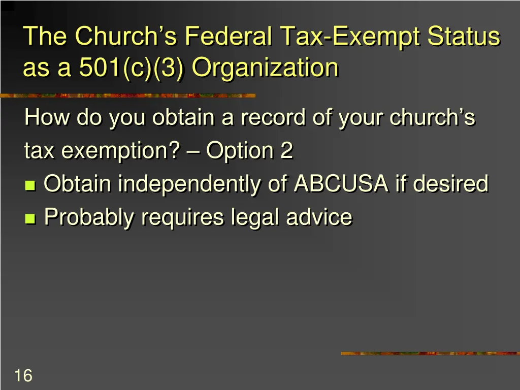 the church s federal tax exempt status 5