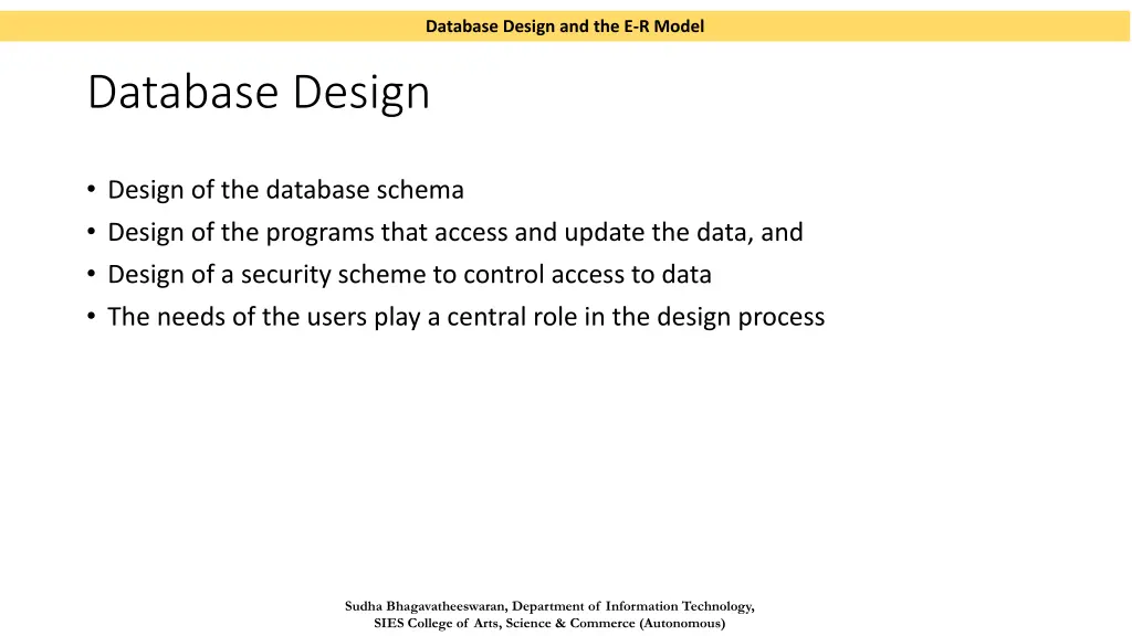database design and the e r model