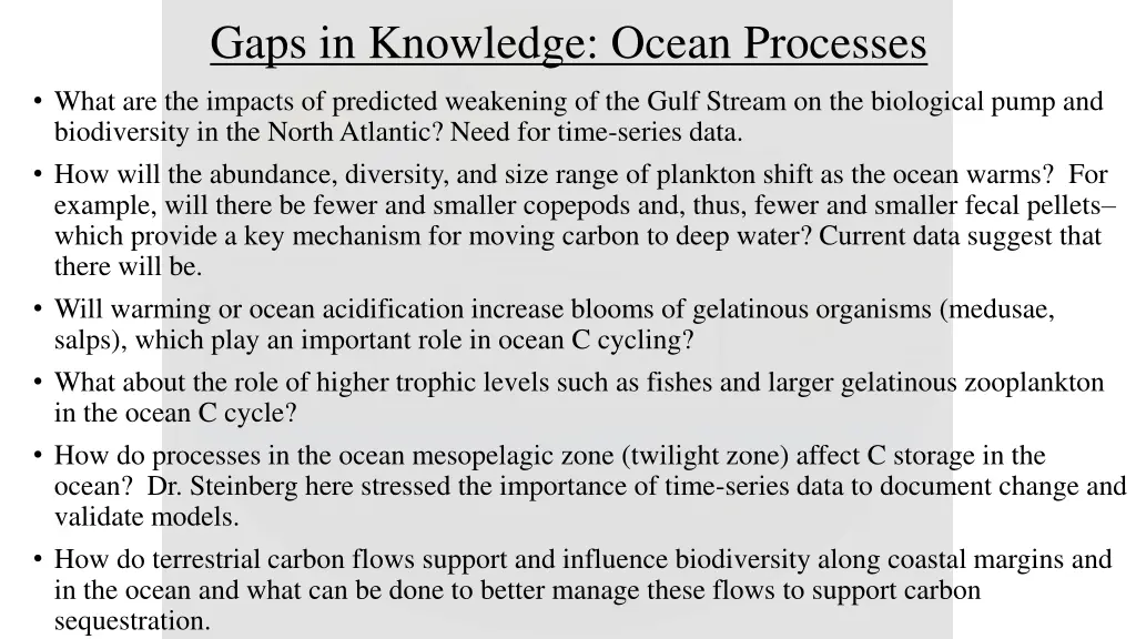 gaps in knowledge ocean processes