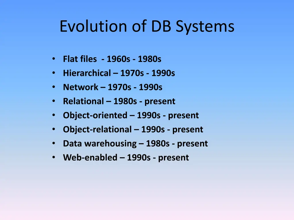 evolution of db systems