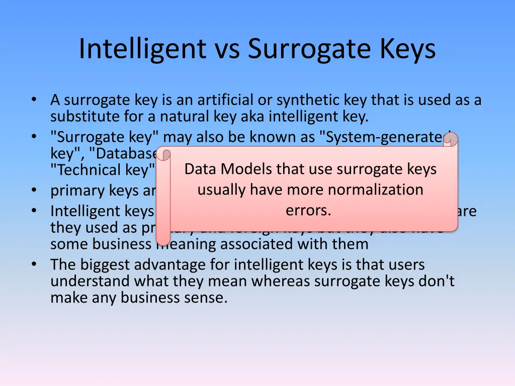 intelligent vs surrogate keys