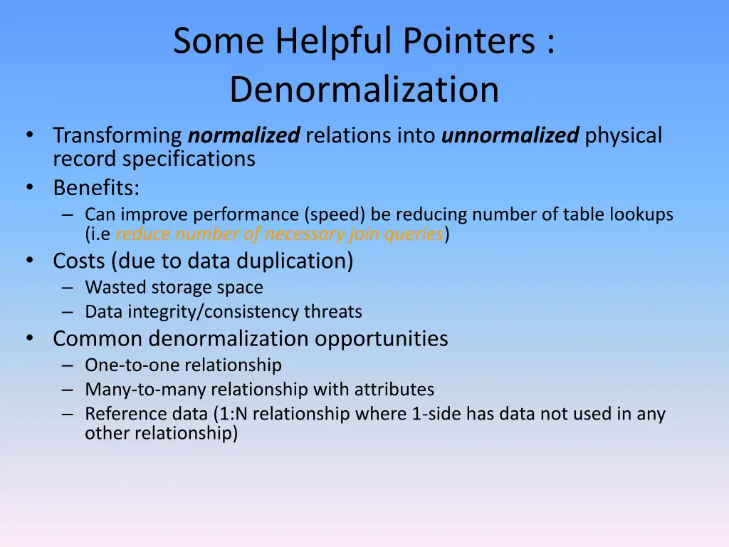 some helpful pointers denormalization