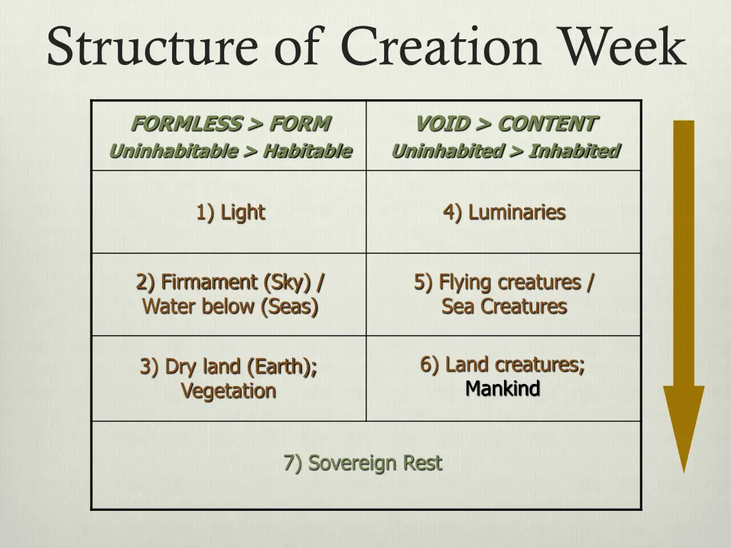 structure of creation week 1