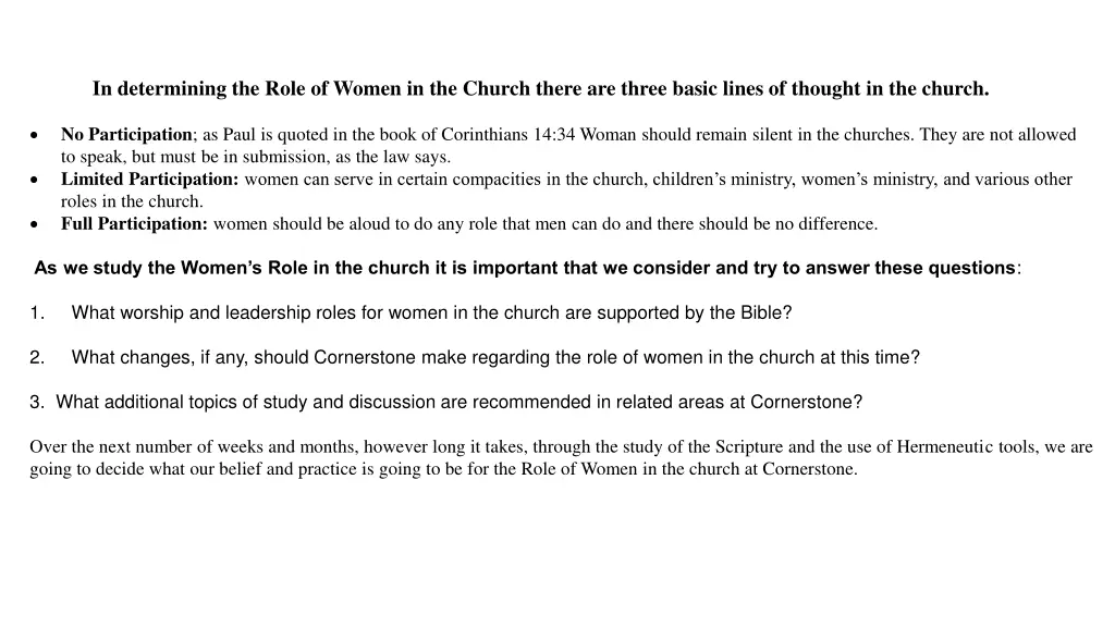 in determining the role of women in the church