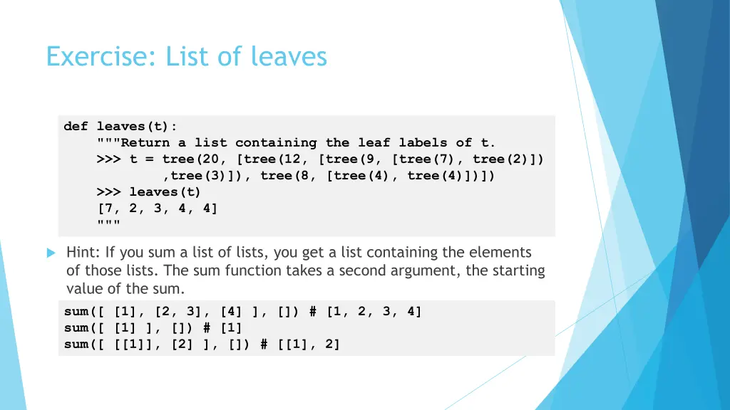 exercise list of leaves