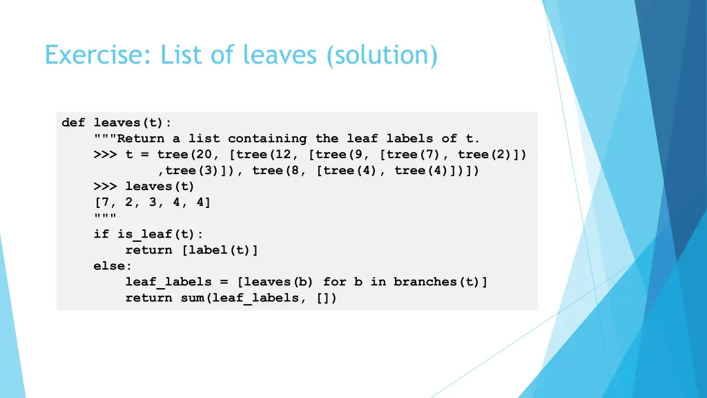 exercise list of leaves solution