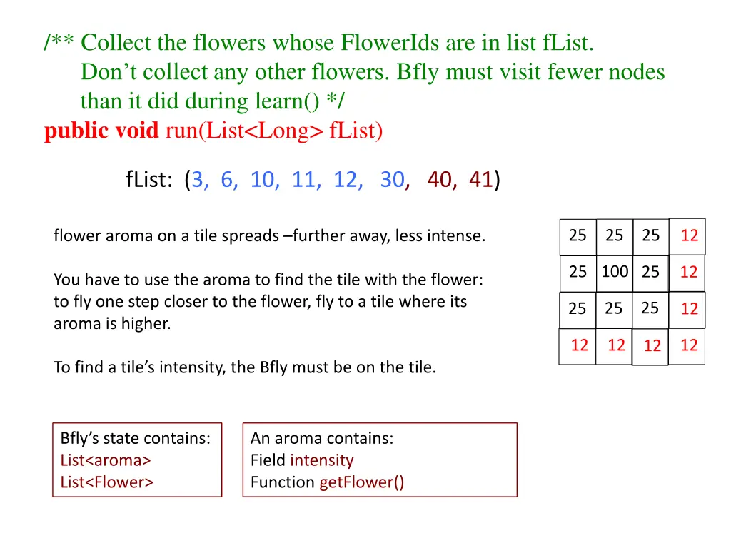 collect the flowers whose flowerids are in list 1