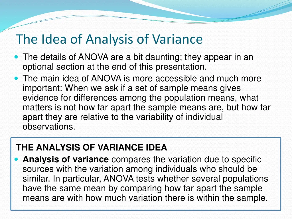 the idea of analysis of variance the details